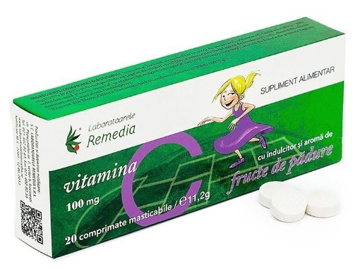 Poza cu remedia vitamina c 100mg pentru copii cu aroma de  fructe de padure x 20 comprimate masticabile