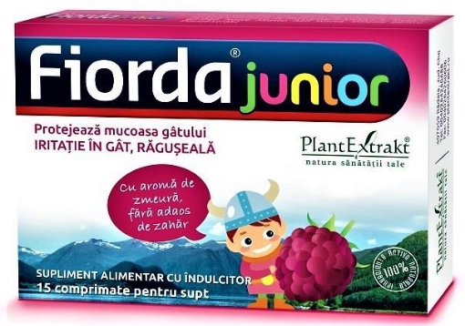 Plantextrakt Fiorda Junior Cu Aroma De Zmeura - 15 Comprimate Pentru Supt
