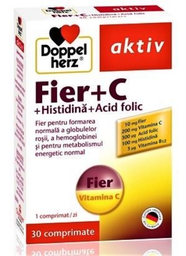 Poza cu Doppelherz Aktiv Fier + vitamina C + histidina + acid folic - 30 comprimate