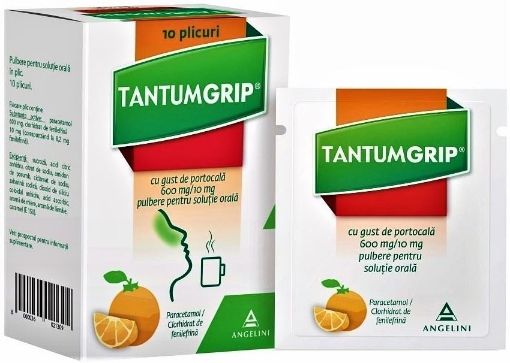 Poza cu TantumGrip cu gust de portocala 600mg/10mg - 10 plicuri Angelini