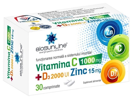Poza cu Vitamina C 1000mg + vitamina D3 2000UI + zinc 15mg - 30 comprimate Helcor
