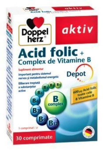 Poza cu Doppelherz Aktiv Acid folic + complex de vitamine B - 30 comprimate
