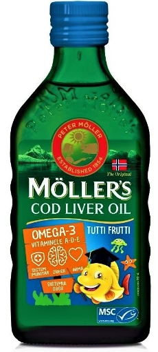 Poza cu Mollers Cod Liver Oil Omega 3 cu aroma de tutti frutti - 250ml