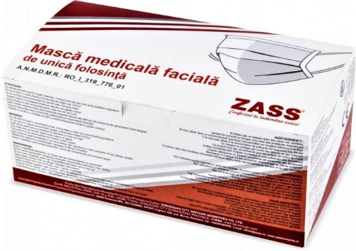 Poza cu Masca Medicala Faciala cu 3 Pliuri - 50 Bucati Zass