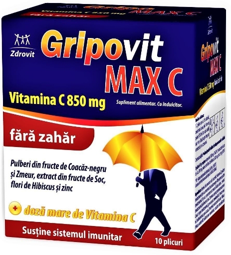 Zdrovit Gripovit Max C Fara Zahar - 10 Plicuri