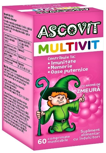 Poza cu Ascovit Multivit cu aroma de zmeura - 60 comprimate masticabile