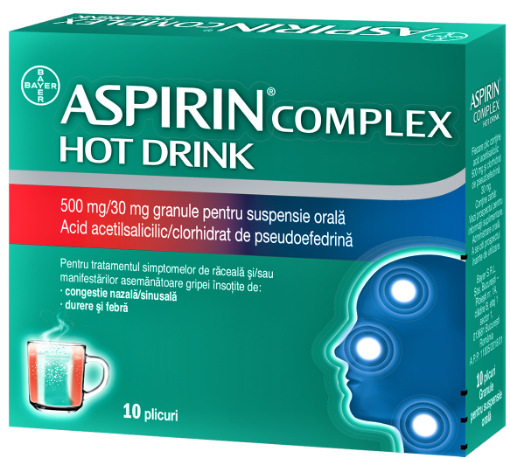 Poza cu Aspirin Complex Hot Drink  500mg/30mg granule pentru suspensie orala - 10 plicuri