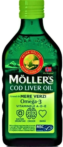 Poza cu Mollers Cod Liver Oil Omega 3 cu aroma de mere verzi - 250ml