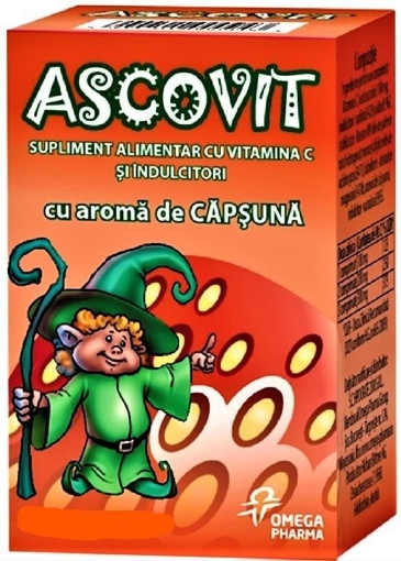 Poza cu Ascovit cu  aroma de capsuni 100mg - 60 comprimate masticabile