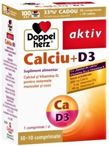 Poza cu Doppelherz Aktiv Calcium + D3 - 30 comprimate (+10 comprimate extra)