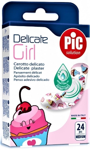 Plasturi pentru piele sensibila Girl copii 19mm/72mm cu solutie antibacteriana - 24 bucati Pic Solution