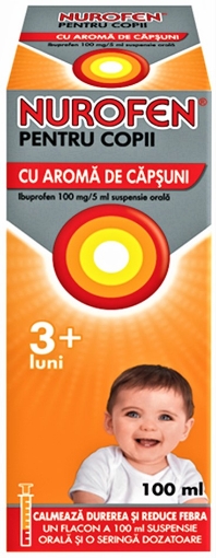 Poza cu Nurofen pentru copii cu aroma de capsuni 100mg/5ml suspensie orala - 100 ml