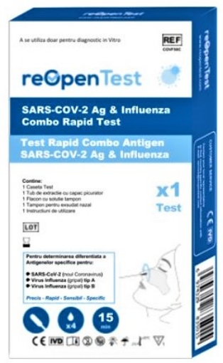 Poza cu ReOpen Test combo Covid-19 + Influenza tip A+B - 1 kit