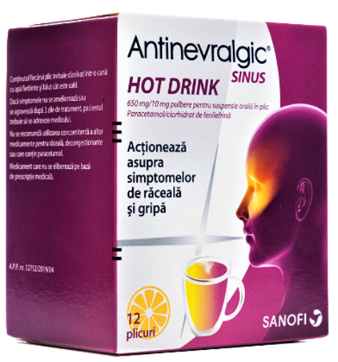Poza cu Antinevralgic Sinus Hot Drink 650mg/10mg - 12 plicuri