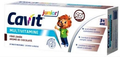 Cavit Junior Multivitamine fara zahar cu aroma de ciocolata - 20 tablete masticabile Biofarm