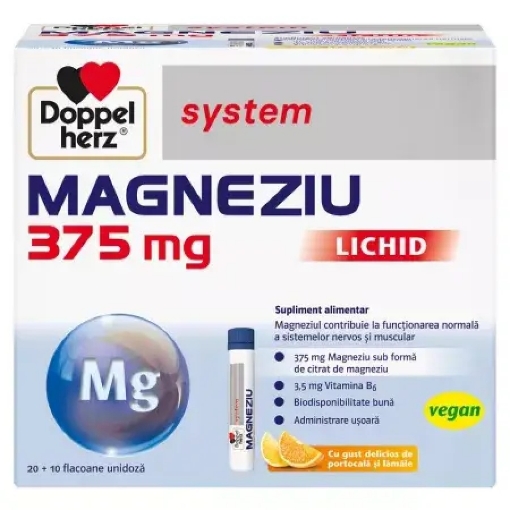 Doppelherz System Magneziu 375mg Lichid - 30 Flacoane Unidoza