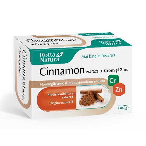 Poza cu rotta cinnamon extract+crom si zinc ctx30 cps