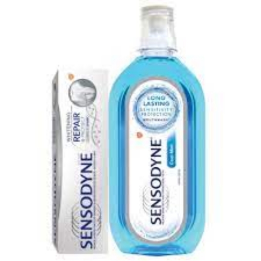Poza cu Sensodyne pasta de dinti Repair & Protect Whitening - 75ml (pachet promo + Sensodyne apa de gura Cool Mint 500ml)