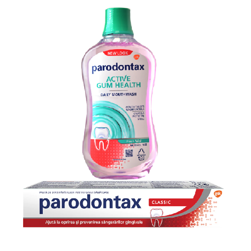 Parodontax Classic Pasta De Dinti - 75ml (+ Pachet Promo Cu -90% Reducere La Parodontax Daily Gum Care Fresh Mint Gingii Apa De Gura - 500ml)