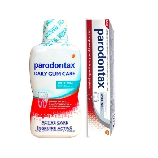 Parodontax Pasta De Dinti Whitening - 75ml (pachet Promo + Parodontax Daily Gum Care Fresh Mint Apa De Gura - 500ml)